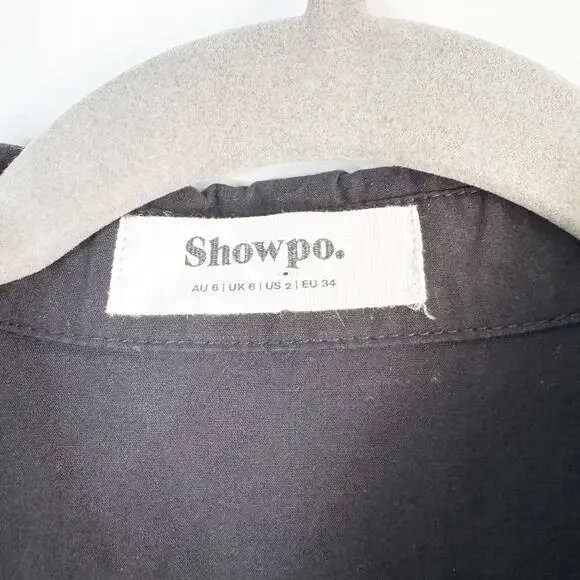 Showpo Collared Button Down Mini Shirt Dress Classic Black Ruffle Hemline Size 2 - Picture 4 of 11